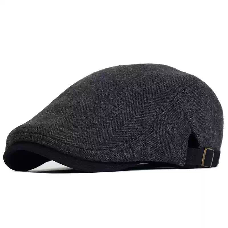 Béret plat épais et chaud en laine à chevrons pour l'hiver