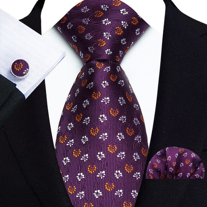 Ensemble de 3 cravates à petits pois floraux abstraits pour hommes