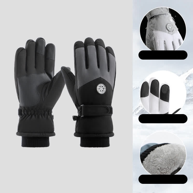 Gants imperméables doublés en polaire pour ski en plein air - Noir - image 0