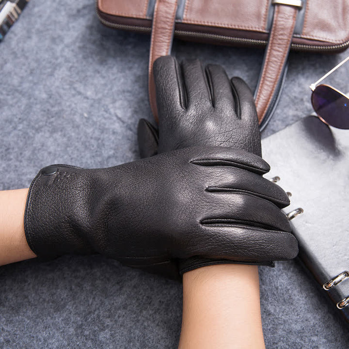 Gants en cuir antidérapants et chauds avec doublure en peluche