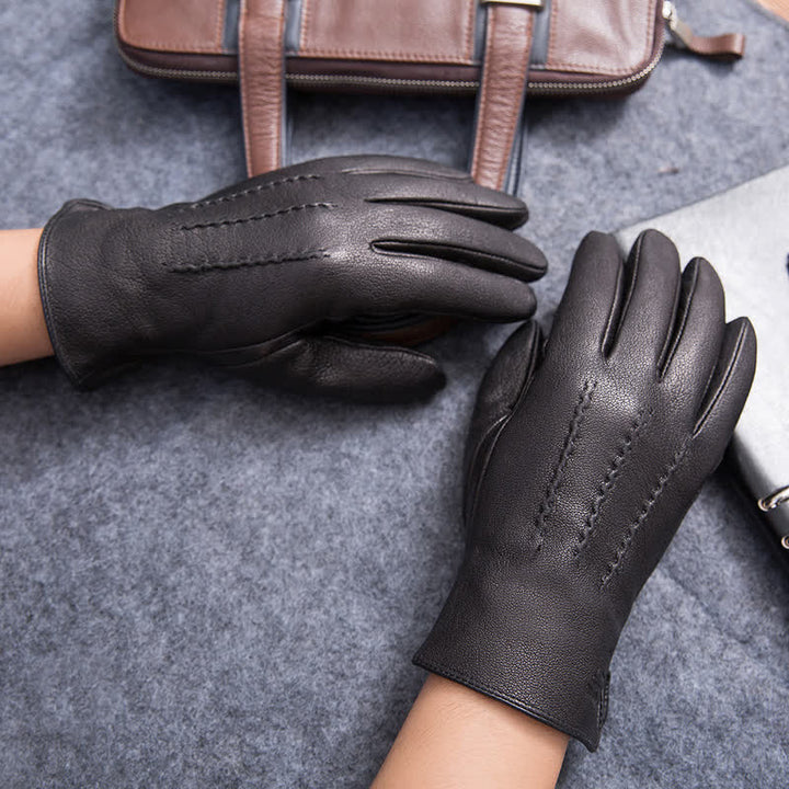 Gants en cuir antidérapants et chauds avec doublure en peluche