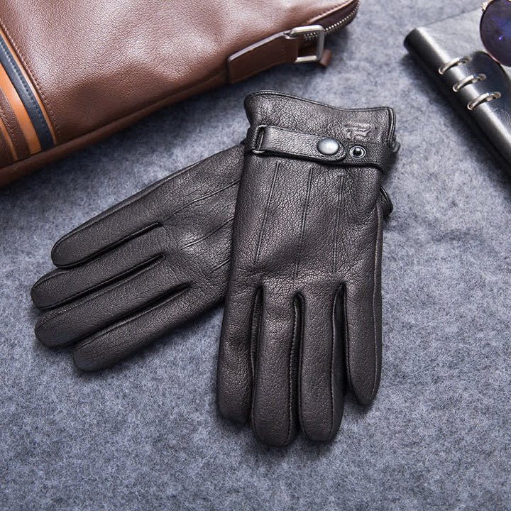 Gants en cuir antidérapants et chauds avec doublure en peluche
