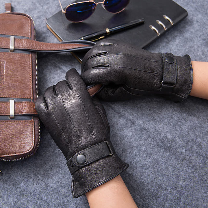 Gants en cuir antidérapants et chauds avec doublure en peluche