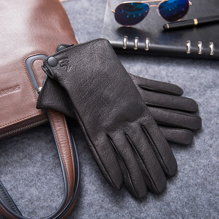Gants en cuir antidérapants et chauds avec doublure en peluche