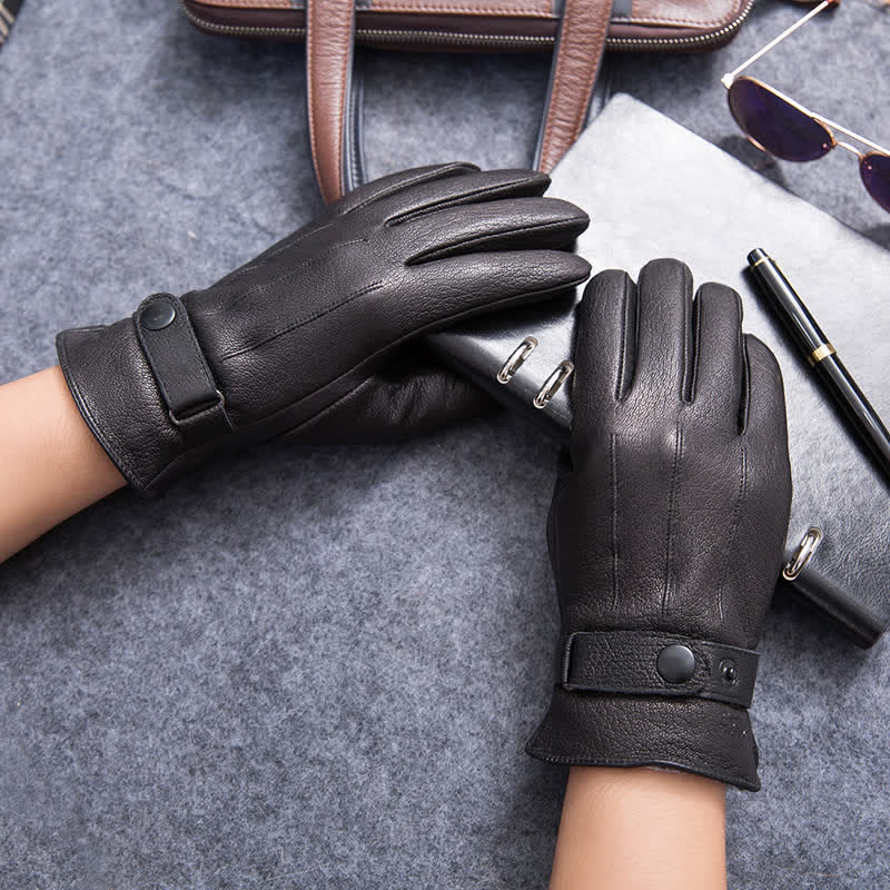 Gants en cuir antidérapants et chauds avec doublure en peluche