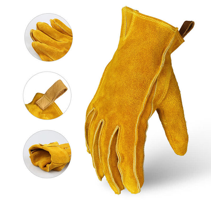 Gants de travail isolés pour le jardinage en cuir de vachette jaune