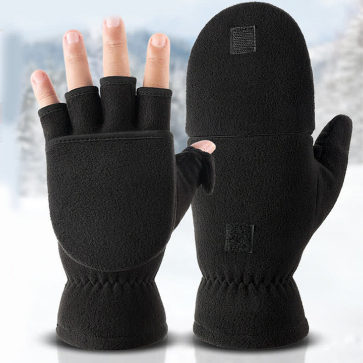 Gants moufles chauds noirs convertibles à rabat