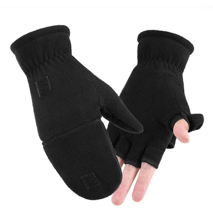 Gants moufles chauds noirs convertibles à rabat
