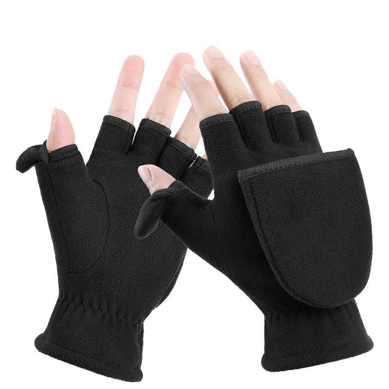 Gants moufles chauds noirs convertibles à rabat