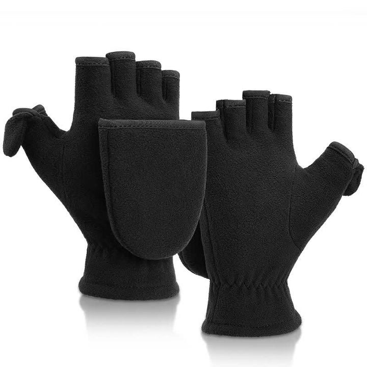 Gants moufles chauds noirs convertibles à rabat