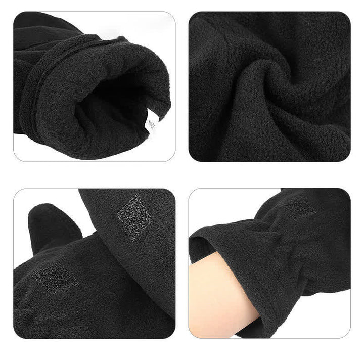 Gants moufles chauds noirs convertibles à rabat