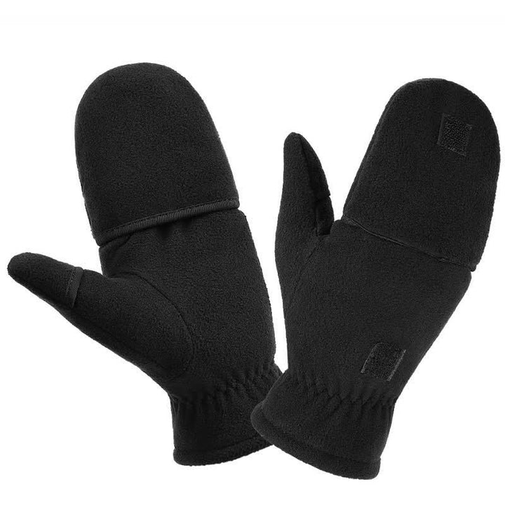 Gants moufles chauds noirs convertibles à rabat