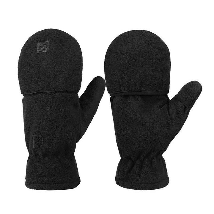 Gants moufles chauds noirs convertibles à rabat