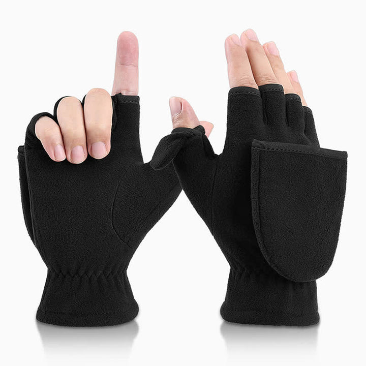 Gants moufles chauds noirs convertibles à rabat