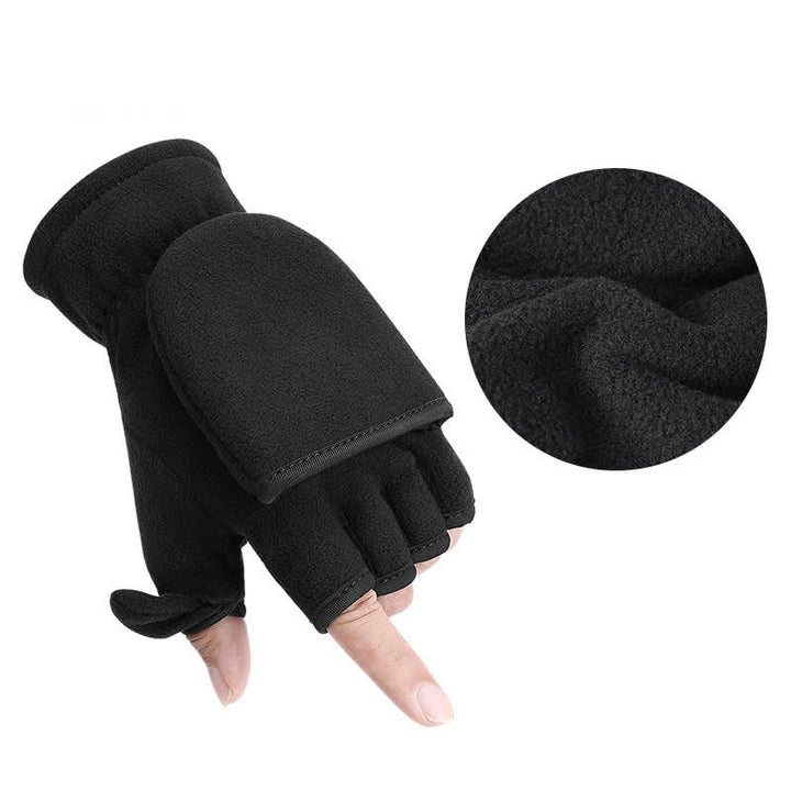 Gants moufles chauds noirs convertibles à rabat