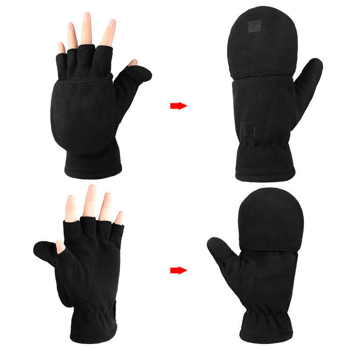 Gants moufles chauds noirs convertibles à rabat