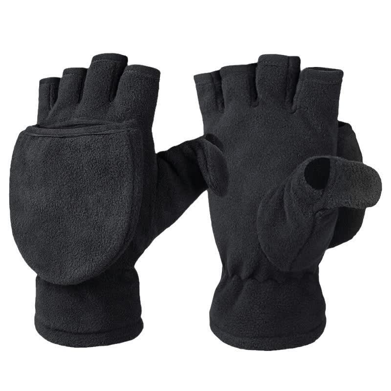 Gants moufles chauds noirs convertibles à rabat