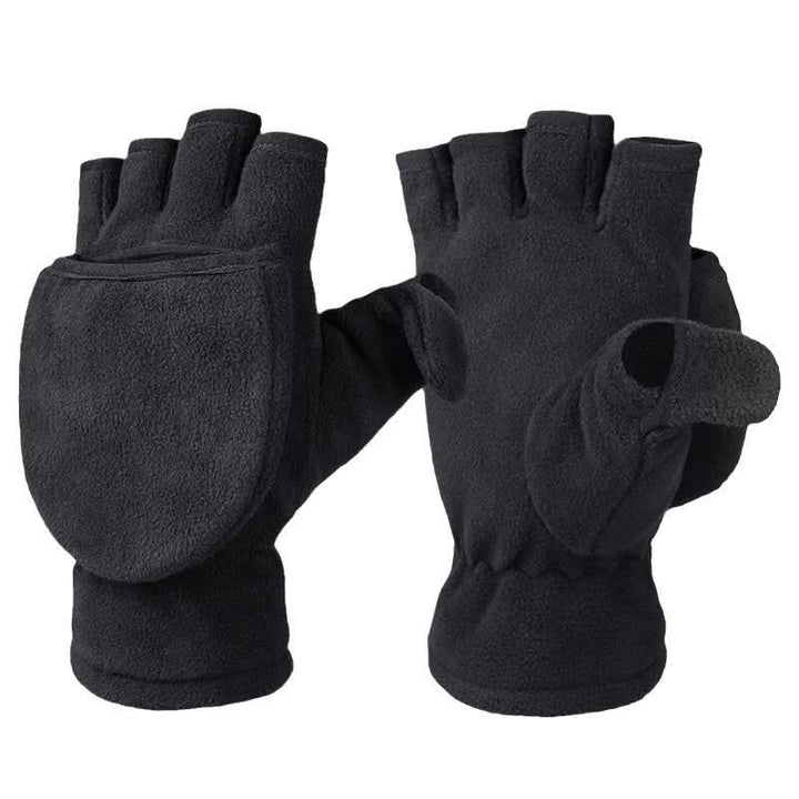 Gants moufles chauds noirs convertibles à rabat