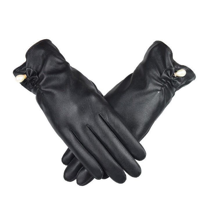Gants d'hiver en cuir velours et perles pour femmes