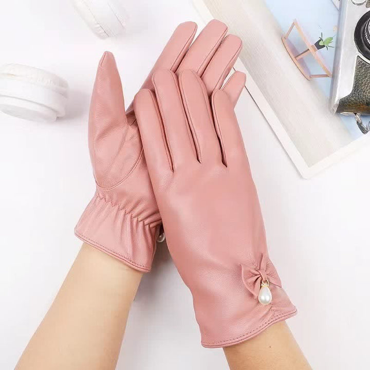 Gants d'hiver en cuir velours et perles pour femmes