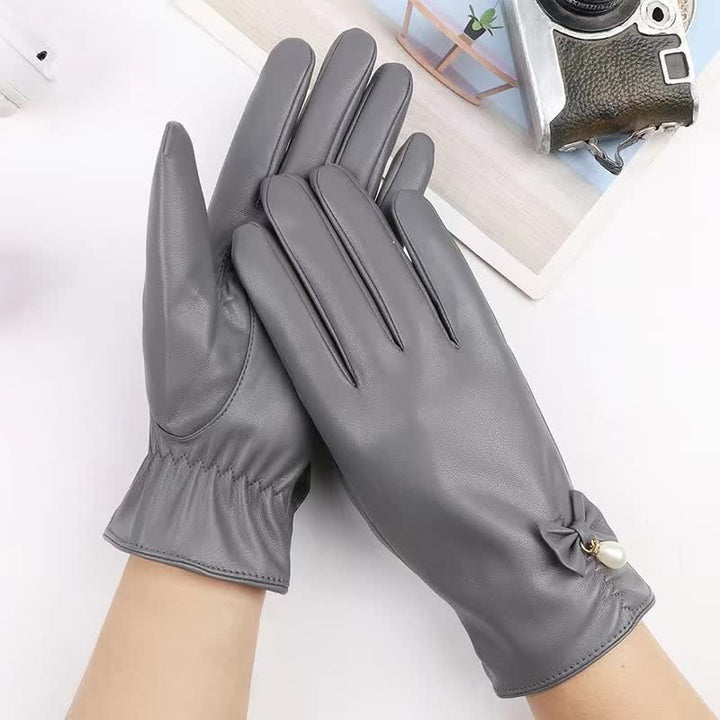 Gants d'hiver en cuir velours et perles pour femmes