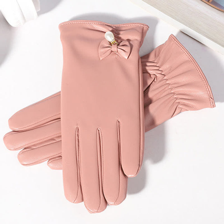 Gants d'hiver en cuir velours et perles pour femmes