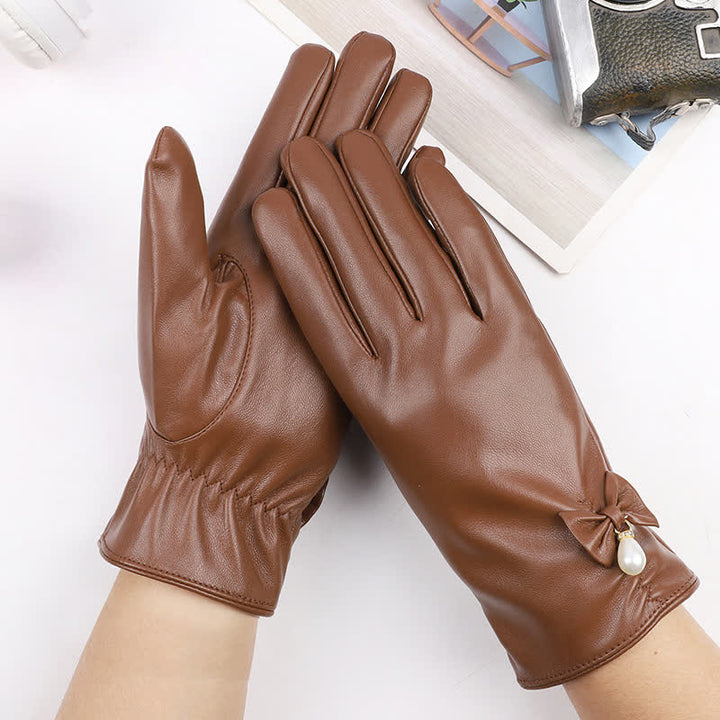 Gants d'hiver en cuir velours et perles pour femmes