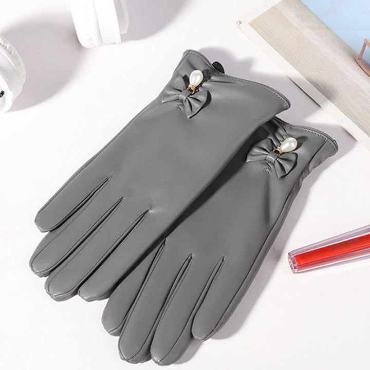 Gants d'hiver en cuir velours et perles pour femmes