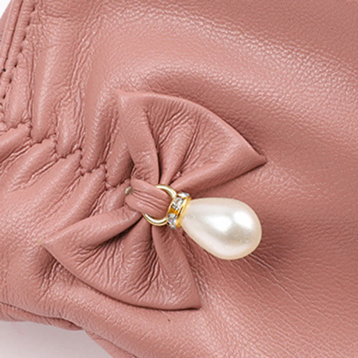 Gants d'hiver en cuir velours et perles pour femmes