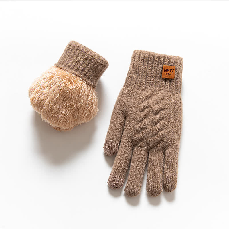 Gants tricotés en fourrure d'alpaga douce et chaude de couleur unie