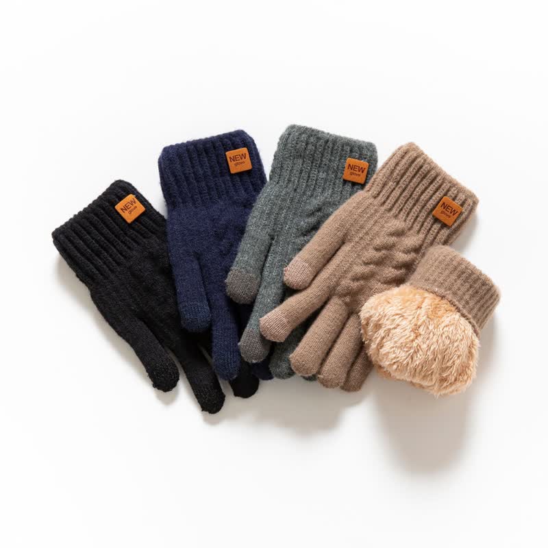 Gants tricotés en fourrure d'alpaga douce et chaude de couleur unie