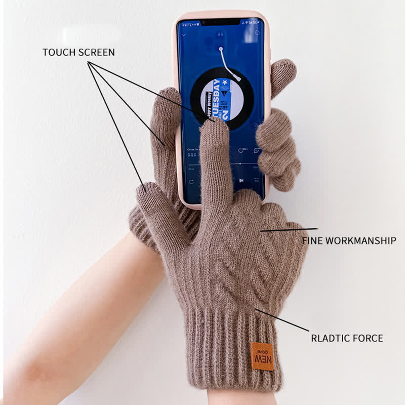Gants tricotés en fourrure d'alpaga douce et chaude de couleur unie