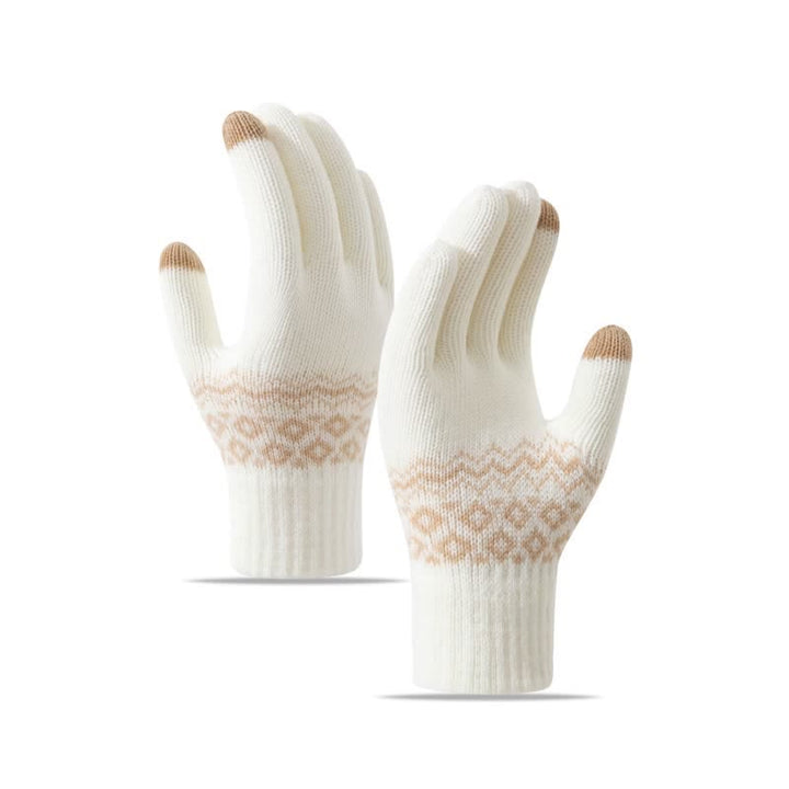 Gants tricotés en velours chauds à imprimé vague pour écran tactile