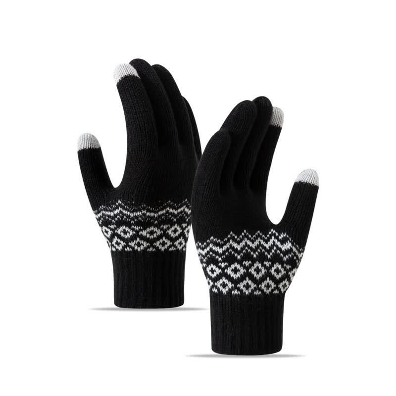 Gants tricotés en velours chauds à imprimé vague pour écran tactile