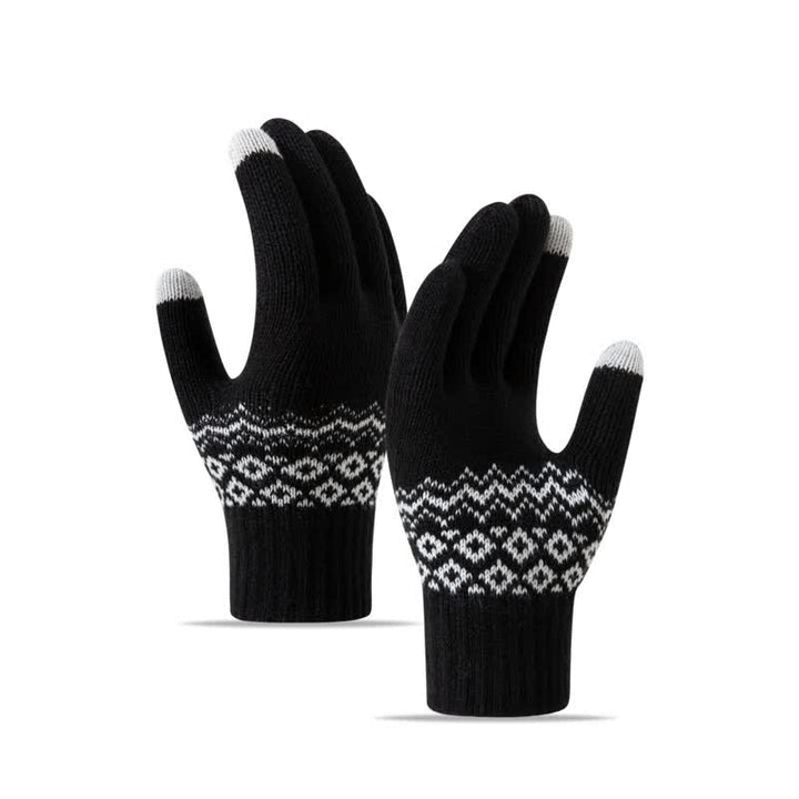 Gants tricotés en velours chauds à imprimé vague pour écran tactile