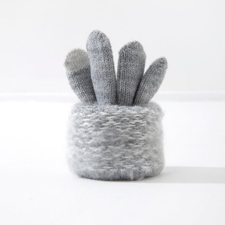 Gants tricotés en velours chauds à imprimé vague pour écran tactile