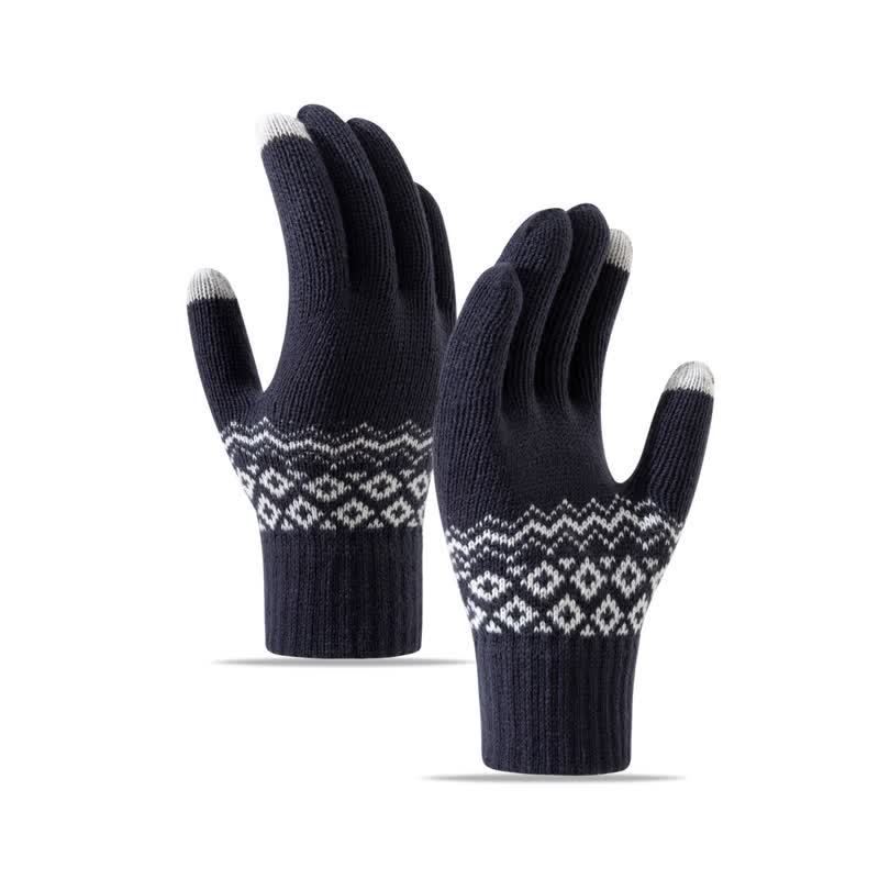 Gants tricotés en velours chauds à imprimé vague pour écran tactile
