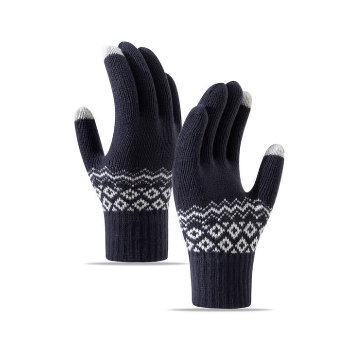 Gants tricotés en velours chauds à imprimé vague pour écran tactile