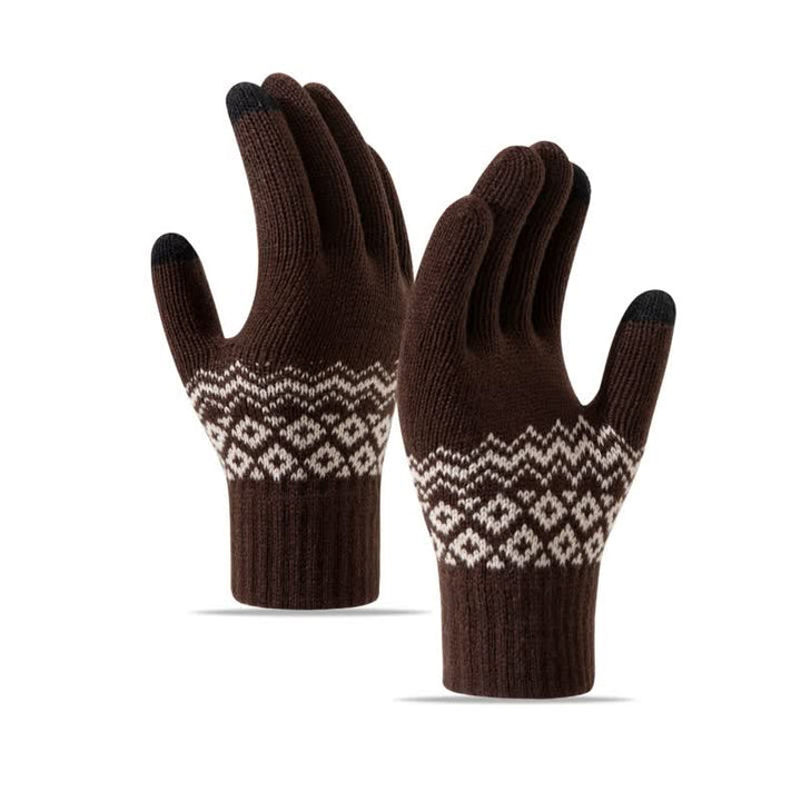 Gants tricotés en velours chauds à imprimé vague pour écran tactile