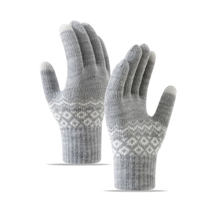 Gants tricotés en velours chauds à imprimé vague pour écran tactile