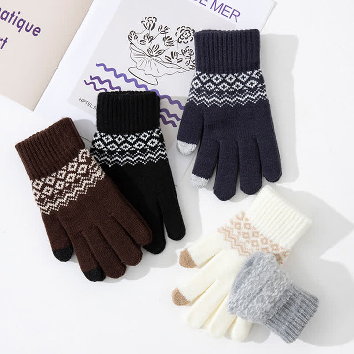 Gants tricotés en velours chauds à imprimé vague pour écran tactile