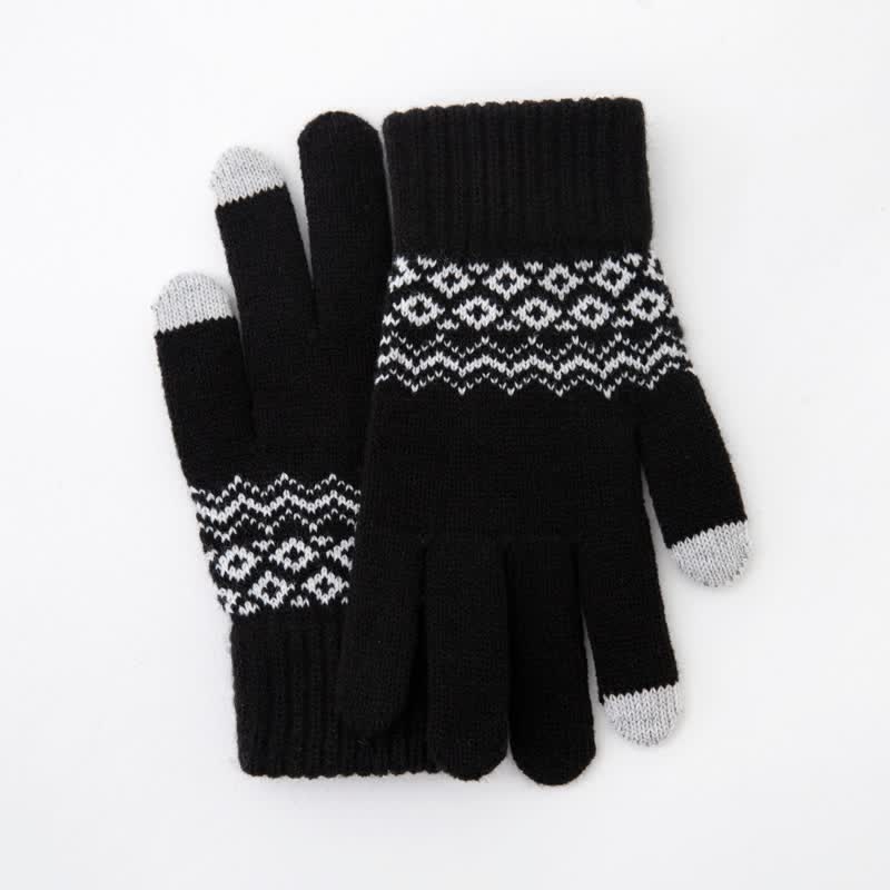 Gants tricotés en velours chauds à imprimé vague pour écran tactile