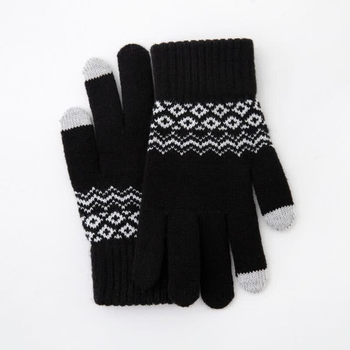 Gants tricotés en velours chauds à imprimé vague pour écran tactile