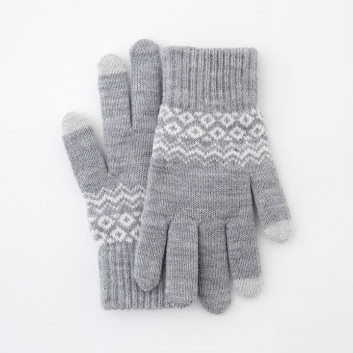 Gants tricotés en velours chauds à imprimé vague pour écran tactile
