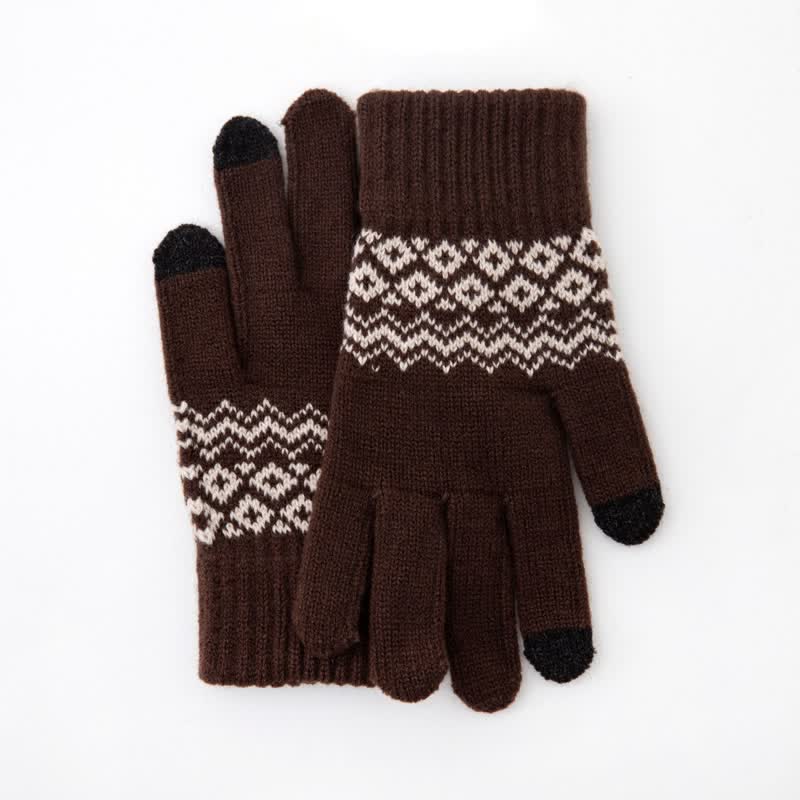 Gants tricotés en velours chauds à imprimé vague pour écran tactile