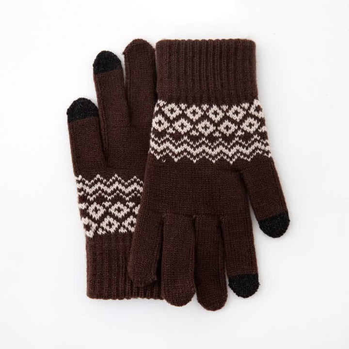 Gants tricotés en velours chauds à imprimé vague pour écran tactile