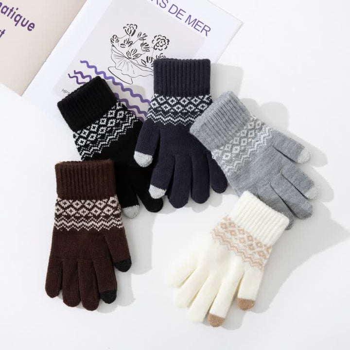 Gants tricotés en velours chauds à imprimé vague pour écran tactile