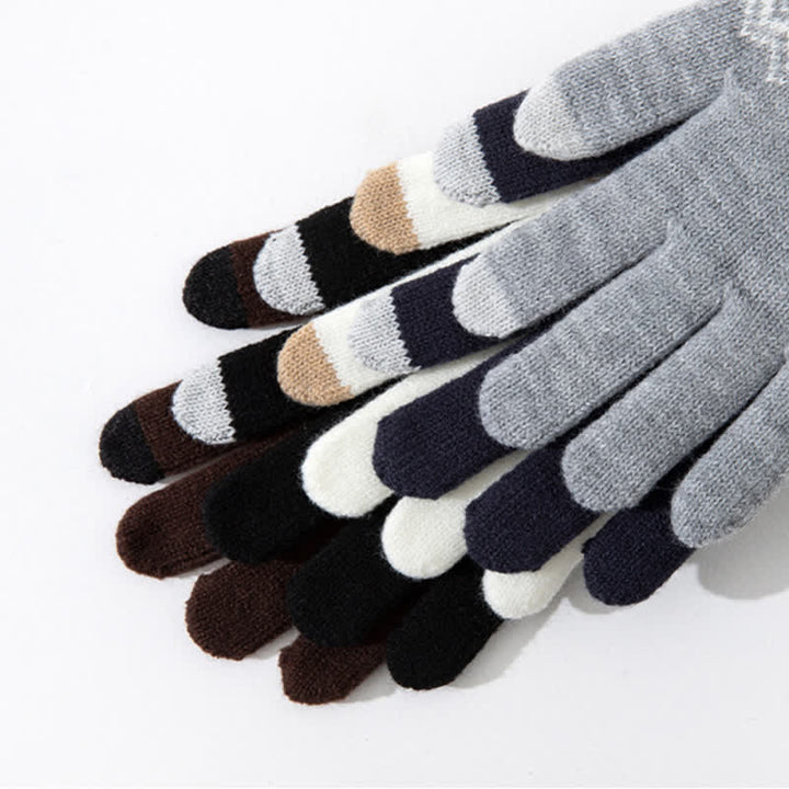 Gants tricotés en velours chauds à imprimé vague pour écran tactile