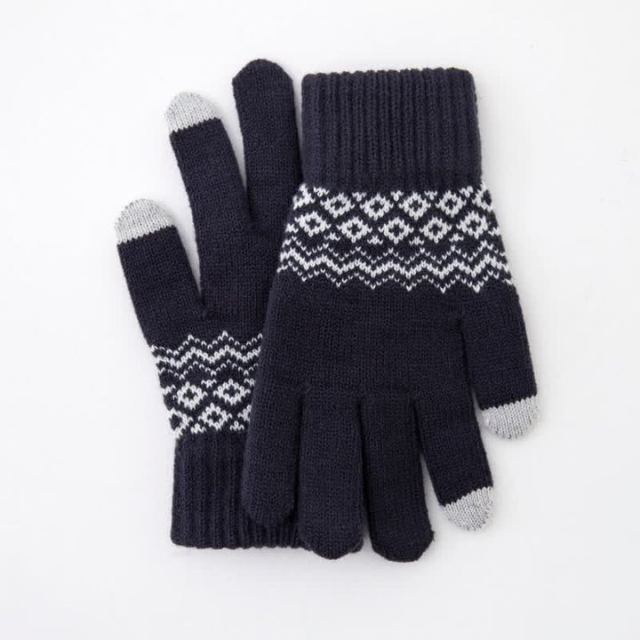 Gants tricotés en velours chauds à imprimé vague pour écran tactile