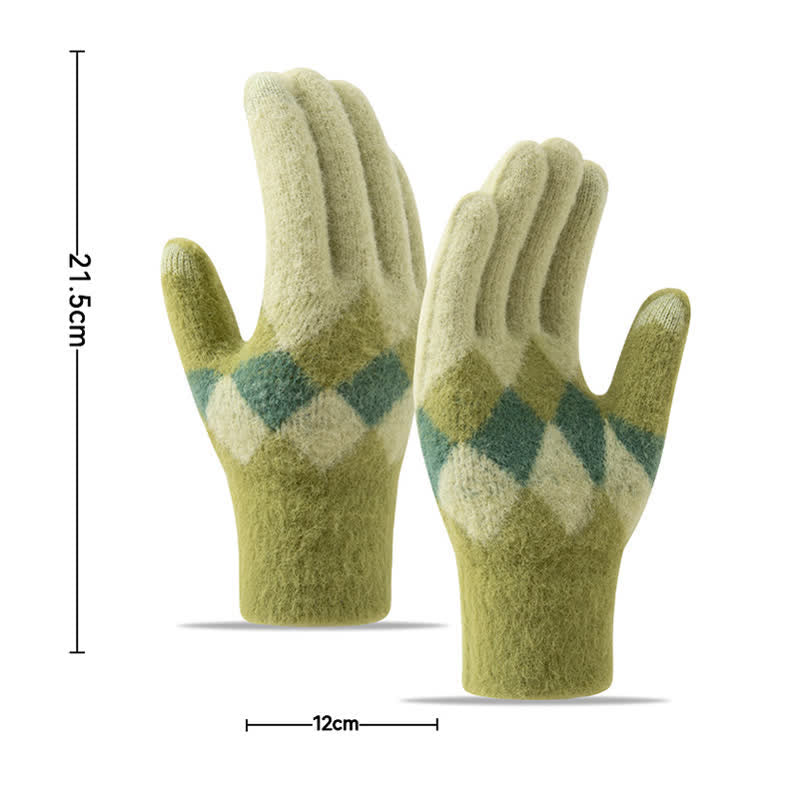 Gants tricotés en peluche chaude à motif de losanges colorés